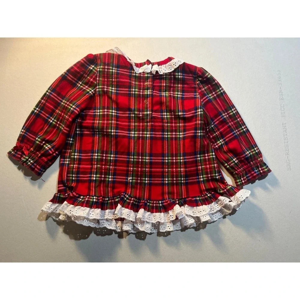 Little Me Baby Girls Red Plaid Holiday Dress Eyelet Lace Trim 12M